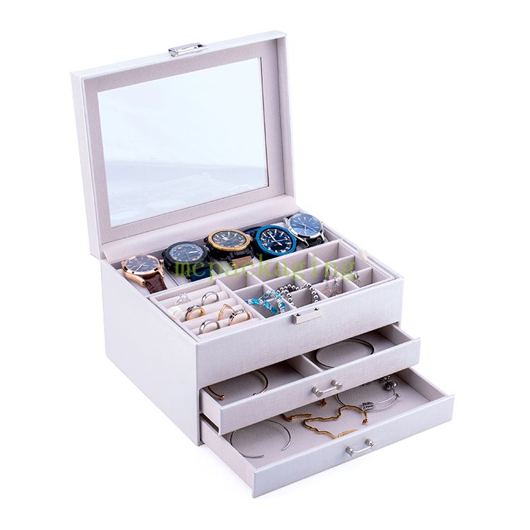 Logo personnalisé de luxe Grand et petit Boîte de rangement de bijoux en bois vert jaune pour cadeau