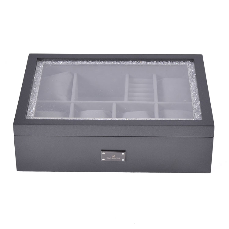 Boîte de rangement à 8 fentes, lustre perle gris avec fenêtre en acrylique, présentoir de bijoux, montre