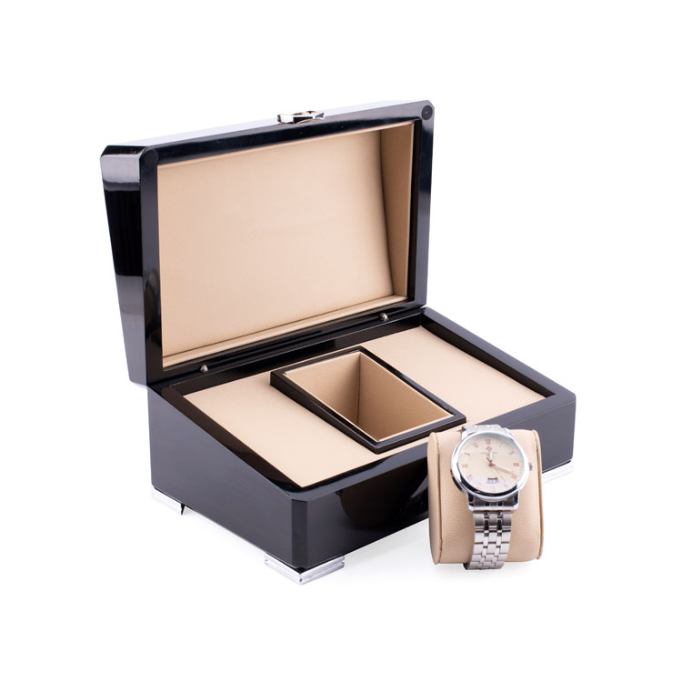 Boîte à montres noire haut de gamme classique avec serrure argentée