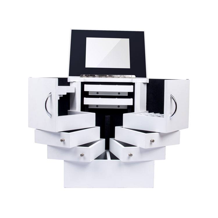 Boîte à bijoux multifonctionnelle avec miroir et tiroirs en bois blanc
