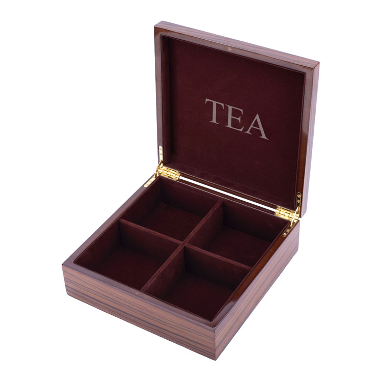 Boîte d'emballage à thé décorative à 4 plans personnalisée en bois pour le fournisseur de feuilles et de cadeaux en vrac
