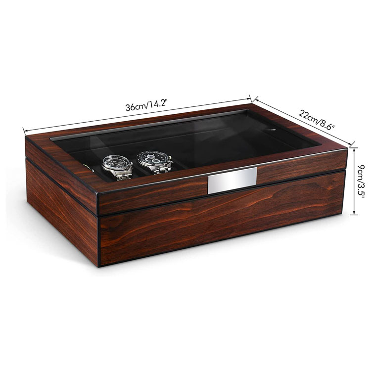Boîte à montres en bois Inde Boîte à montres en bois Espresso massif Boîte à montres en bois à 12 fentes