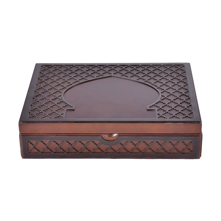 Boîte-cadeau en bois en bois en forme de mosquée avec finition mate pour les dates et les bonbons emballages