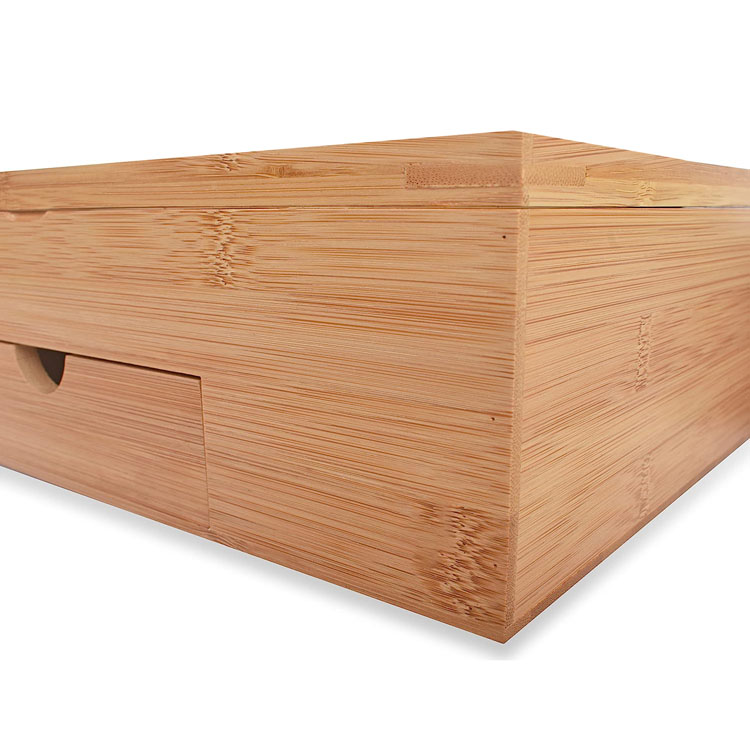 Produits Boîte à thé Contexte de rangement Organisateur de bambou en bois de bambou Le récipient à poitrine a 8 compartiments est livré avec un tiroir complet