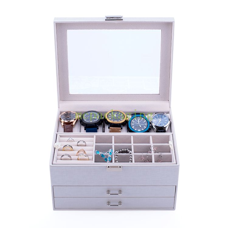 Logo personnalisé de luxe Grand et petit Boîte de rangement de bijoux en bois vert jaune pour cadeau