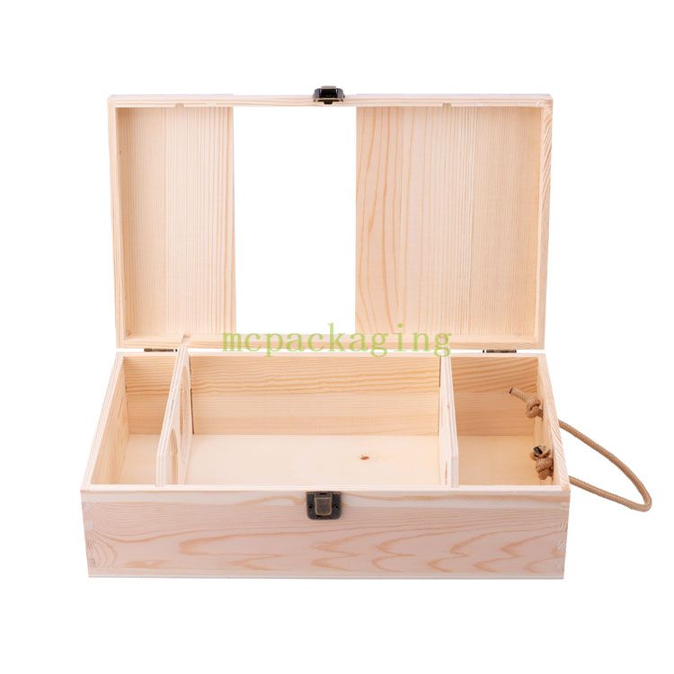 2 bouteilles Pine Boîte cadeau de vin en bois inachevé 6 Bouteille de vin Boîte en bois Boîte de vin en bois 3 bouteilles