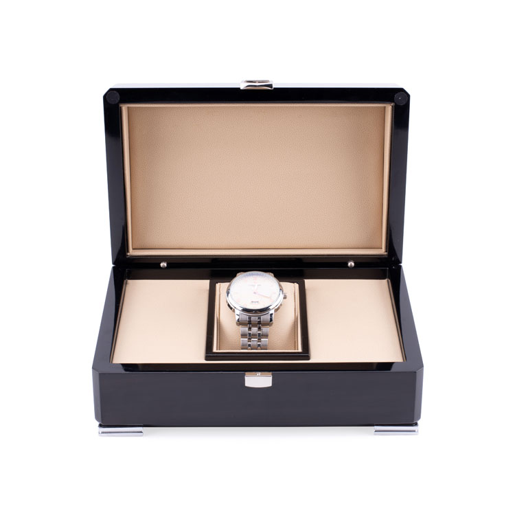 Boîte à montres noire haut de gamme classique avec serrure argentée
