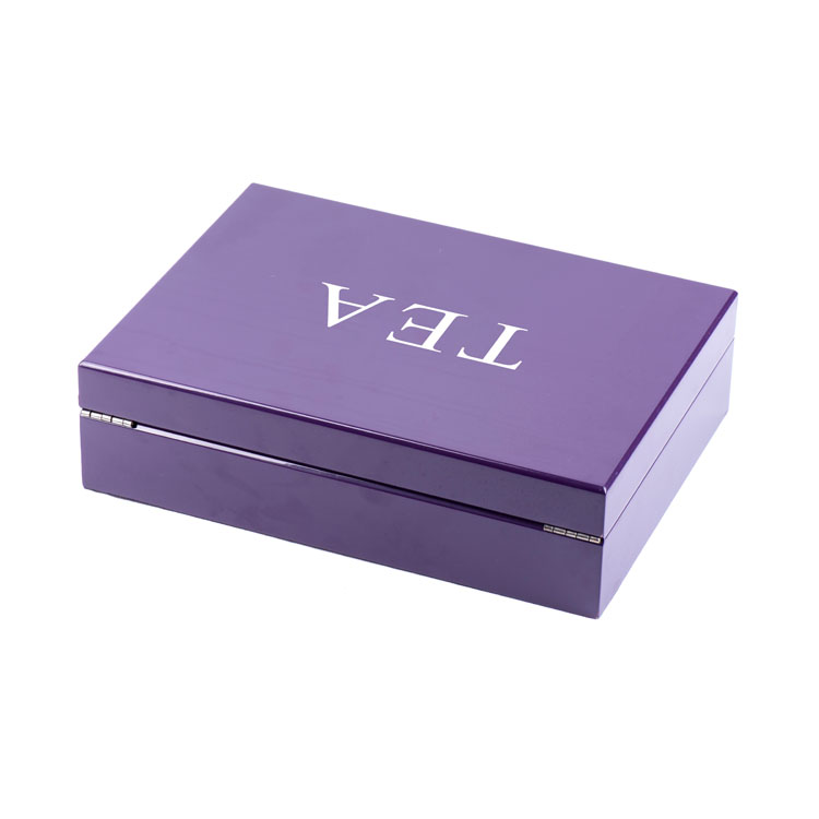 sachets de thé violets boîte à thé canonique en bois