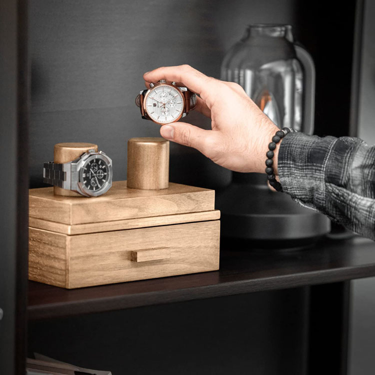 Boîte d'emballage de montre en bois brillant de luxe personnalisé à 2 fentes, boîte d'emballage de montre avec Logo personnalisé, boîte d'emballage en bois de vente chaude