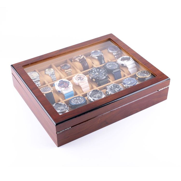 WoodBox Factory Organisateur de stockage de montre à 18 emplacements de haute qualité avec couvercle transparent