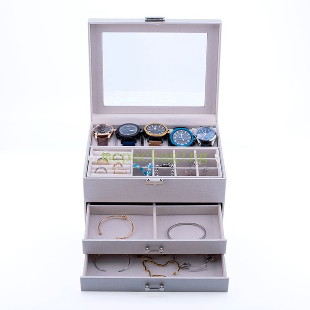 Logo personnalisé de luxe Grand et petit Boîte de rangement de bijoux en bois vert jaune pour cadeau