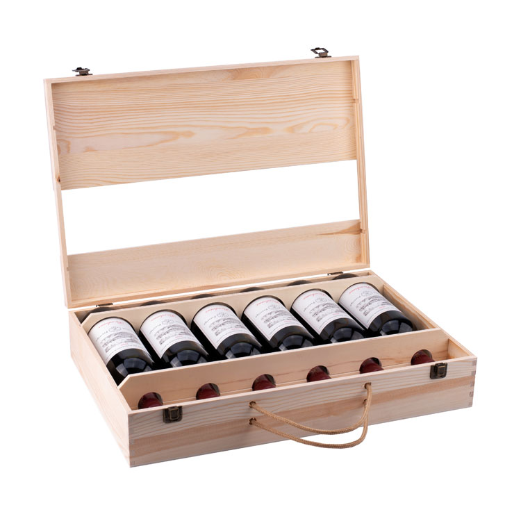 Boîte à vin en bois pour 6 bouteilles de vin rouge, emballage cadeau haut de gamme à faible Moq, boîte à vin en bois avec accessoires
