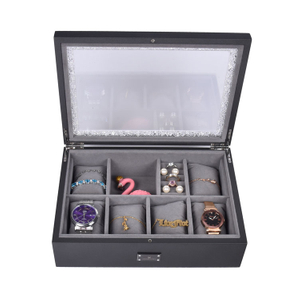 Boîte de rangement à 8 fentes, lustre perle gris avec fenêtre en acrylique, présentoir de bijoux, montre