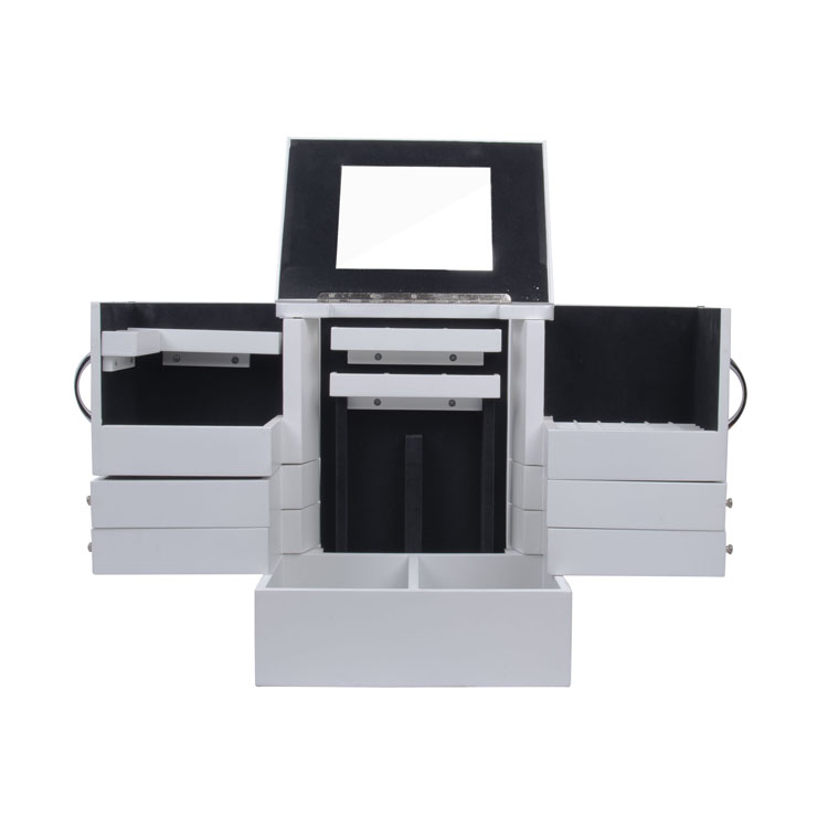 Boîte à bijoux multifonctionnelle avec miroir et tiroirs en bois blanc