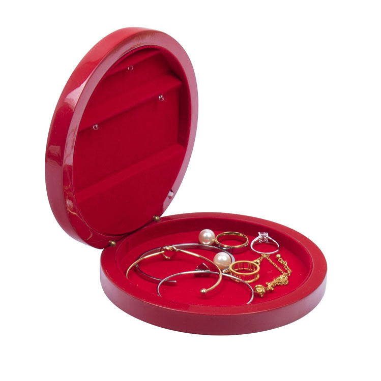Boîte en bois de bijoux de laque de forme ronde de lumière LED