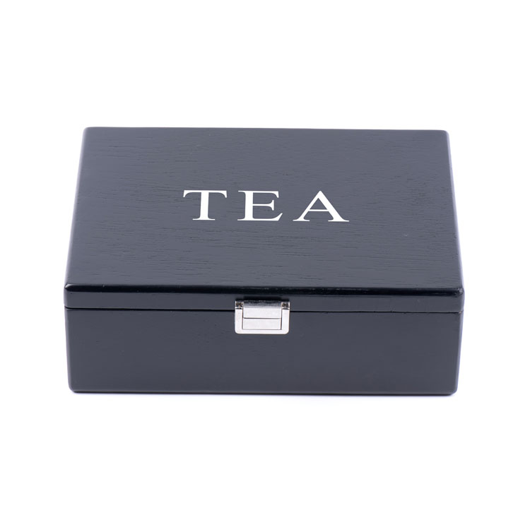 Boîte en bois à thé à 6 fentes en placage noir mat