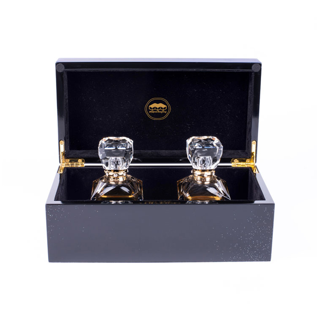 Boîte de bouteille de parfum en bois de luxe personnalisée en laque de Piano noire, coffrets cadeaux d'emballage avec serrure à clé