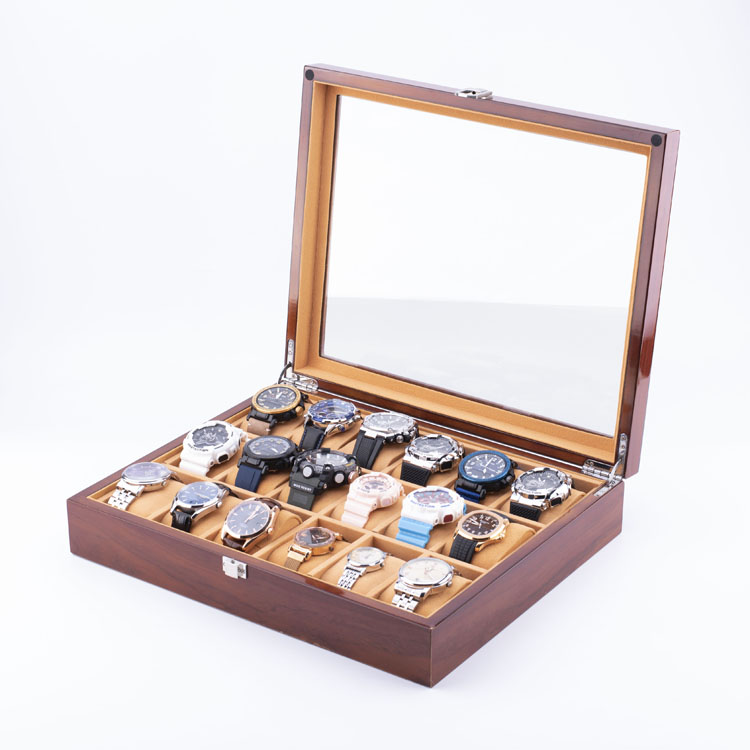 WoodBox Factory Organisateur de stockage de montre à 18 emplacements de haute qualité avec couvercle transparent