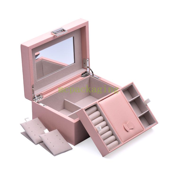 Mini boîte à bijoux de voyage en cuir Pu, nouvel arrivage de luxe, petite boîte à bijoux de voyage, organisateur de cadeaux pour femmes, boîte de rangement de bijoux avec Logo personnalisé avec miroir