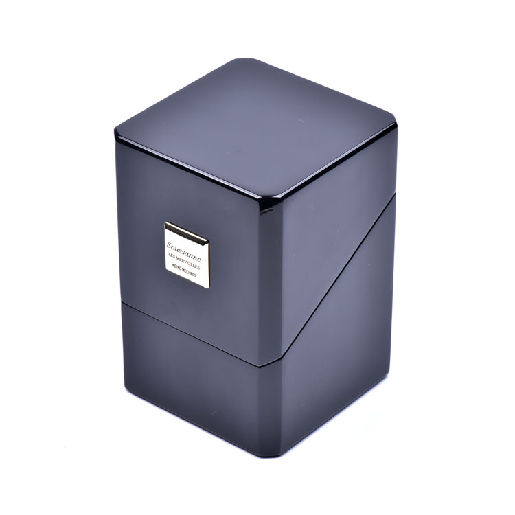 Cube Black Piano Paint Cover oblique 45 degrés Corner Perfume en bois Boîte d'emballage de parfum fait sur mesure
