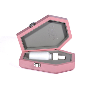 Argent double colonne charnière japonais verrouillage rose rose pu cuir intérieur créatif créatif hexagonal en forme de cercueil en bois emballage en bois emballé sur mesure